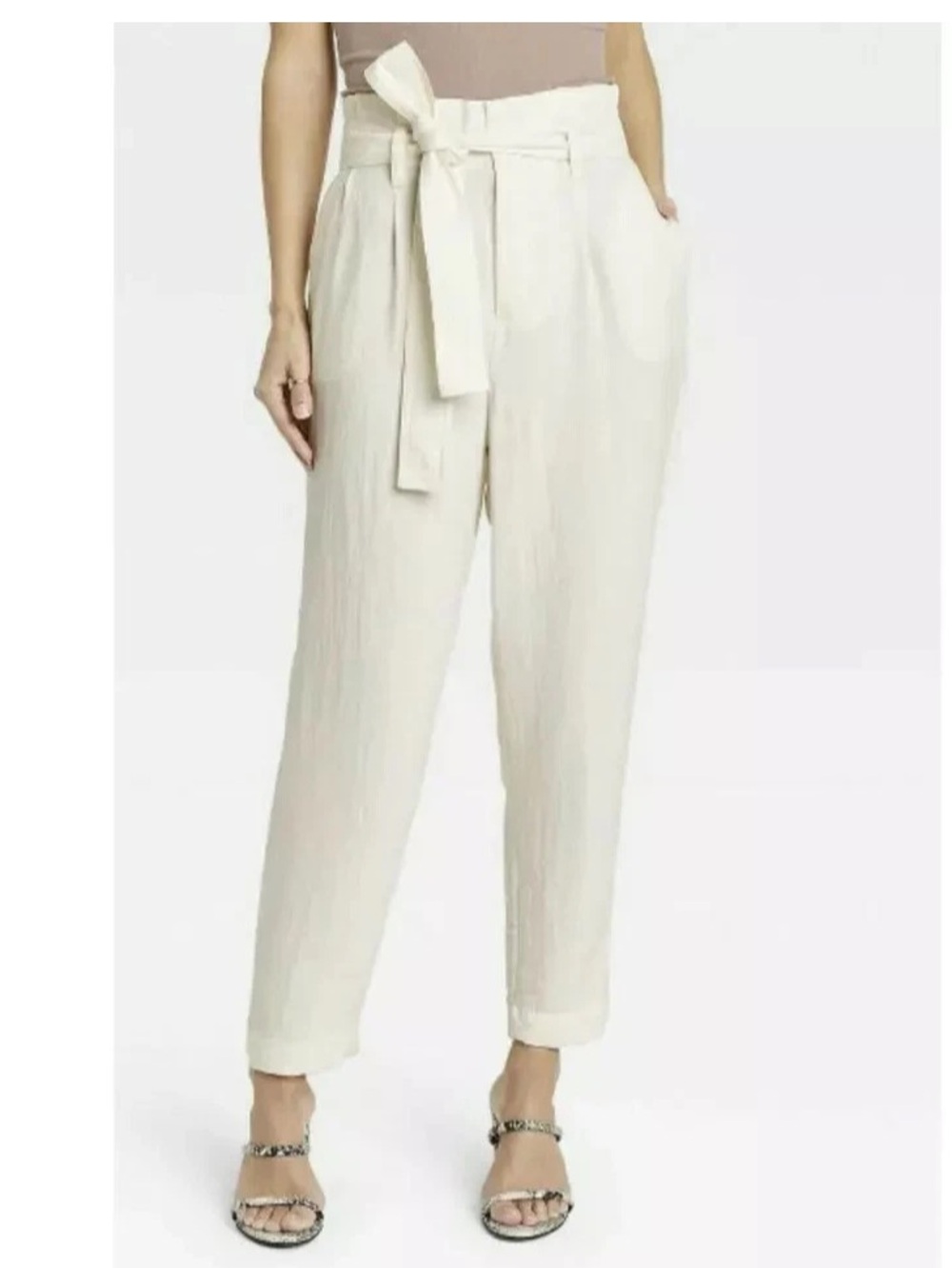 1. State Cream Ecru High Waist Paperbag Tie Belt Wide Leg Pants 12 NWOT